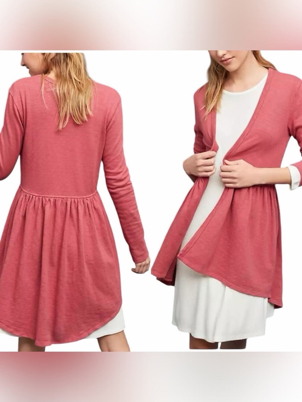 Anthropologie T.La Beira Peplum Open Cardigan dusty pink XL